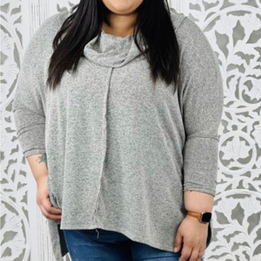 ⭐️ NWT Easel Women's 1XL Cowl Neck Sweater Heathered Oatmeal Long Back